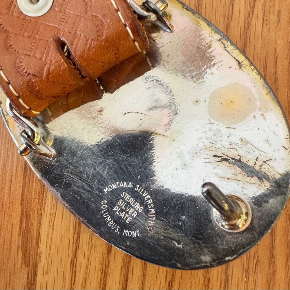 Vintage Montana Silversmith Initial Letter F Silver and Gold Buckle Leather Belt - Picture 3 of 6